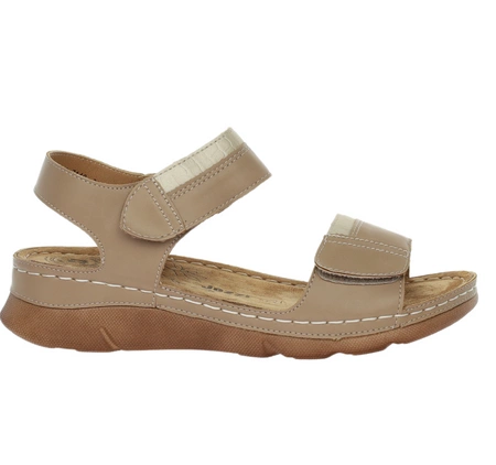 Brązowe sandały płaskie wygodne na rzepy Jezzi