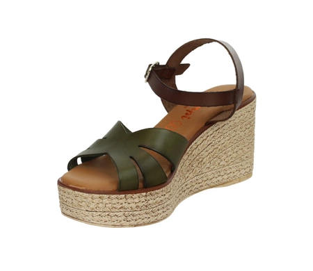 Hiszpańskie skórzane sandały damskie na koturnie słomkowej i platformie El Pimpi