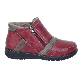 Czerwone botki damskie ciepłe na dwa zamki trzewiki babcine UNISOFT
