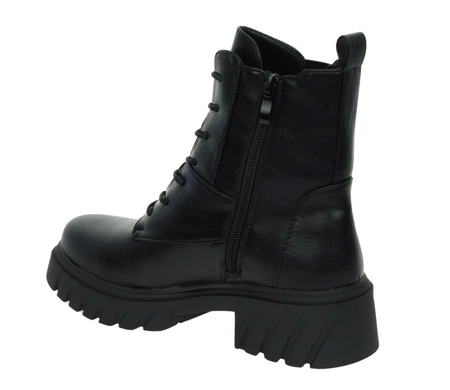 Czarne botki damskie na platformie ciężkie rokowe Jezzi