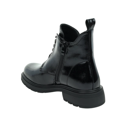 Czarne eleganckie buty zimowe damskie botki lakierowane płaskie Jezzi