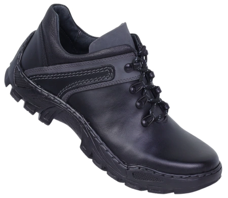 Czarne męskie półbuty skórzane wytrzymałe na trekkingowej podeszwie Gepard