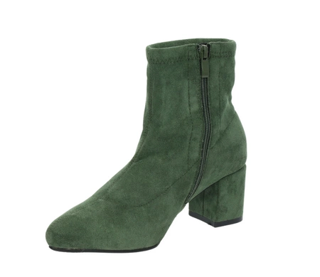 Ciemnozielone botki zamszowe na obcasie zgrabne Mirabel