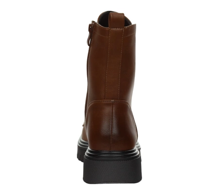 Brązowe czekoladowe botki damskie buty zimowe traperki z eko skóry licowej Jezzi