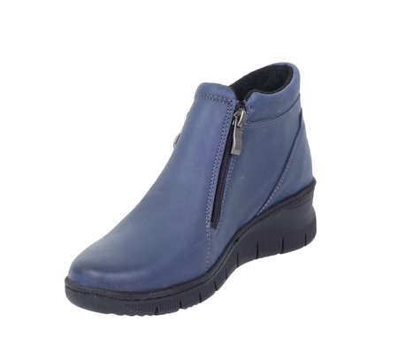 Granatowe skórzane botki ocieplane na zimę komfortowe na dwa zamki Gino Fabiani