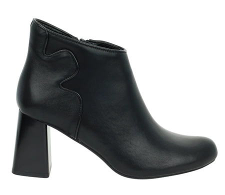 Czarne eleganckie buty zimowe damskie na obcasie półbuty skórzane Jezzi