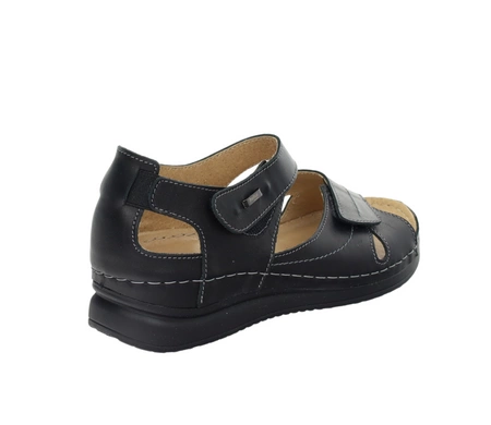 Czarne sandały damskie zdrowotne skórzane od Helios