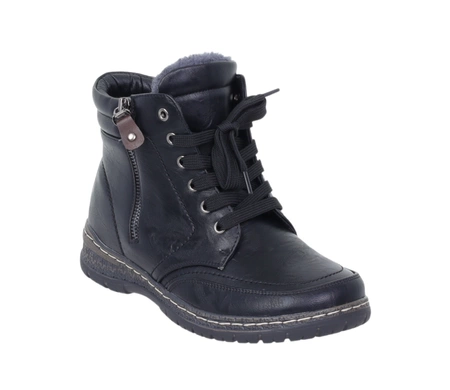 Czarne trzewiki damskie zimowe buty ciepłe zdrowotne Haidra