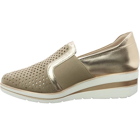 Złote półbuty damskie na wygodnej koturnie Jezzi