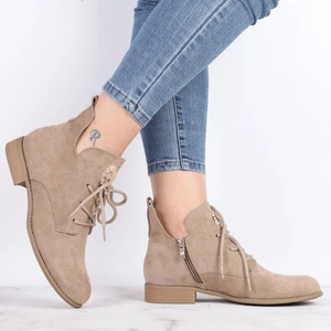 Beżowe płaskie botki damskie na zamek na wiosnę ze skórzaną wkładką Jezzi