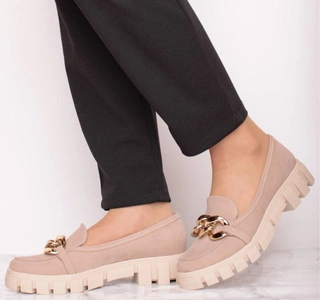 Beżowe półbuty damskie na ciężkiej podeszwie Polskie Azali