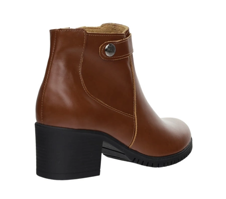 Brązowe czekoladowe półbuty zimowe damskie na obcasie ze skóry naturalnej licowej Polskie Gino Fabiani