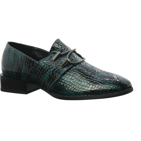 Półbuty oksfordy damskie wężowa skóra ciemnozielone Jezzi