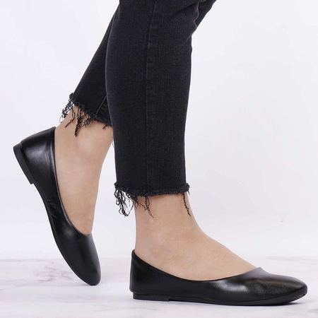 Czarne baleriny damskie płaskie z eko skóry Jezzi