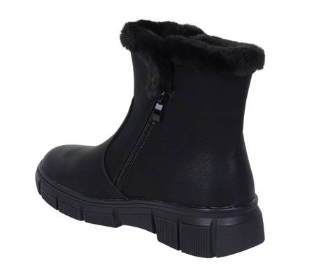 Czarne buty zimowe damskie botki ocieplane futerkiem płaskie Jezzi
