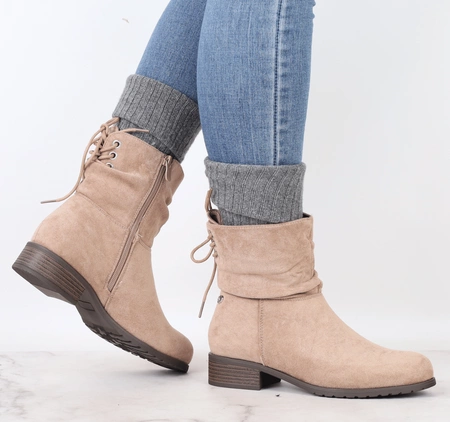 Botki damskie płaskie zamszowe beżowe Jezzi 21BT35-4257