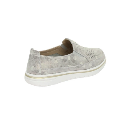 Złote wsuwane półbuty damskie ze skóry naturalnej dziurkowane Jezzi