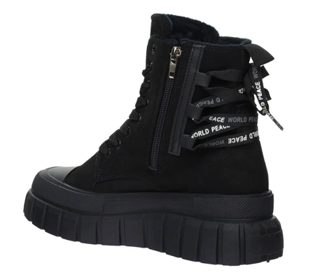 Czarne sportowe buty zimowe damskie  sznurowane NEWS