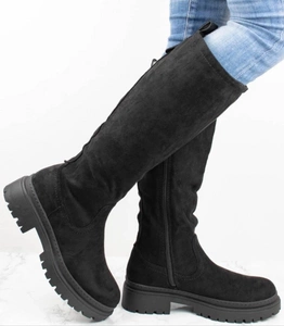 Czarne kozaki płaskie damskie zamszowe Jezzi