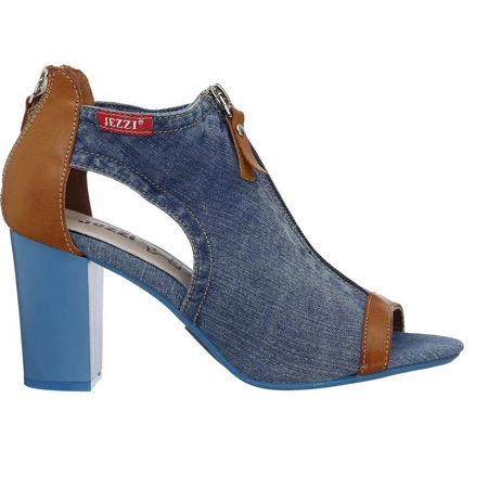 Sandały damskie dżinsowe na obcasie na zamek JEZZI