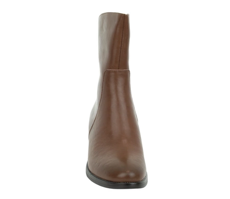 Brązowe czekoladowe botki skórzane ocieplane na niskim obcasie Jezzi