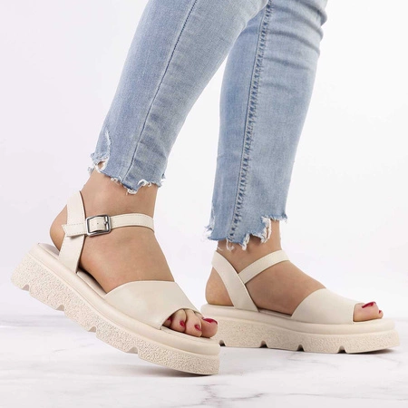 Beżowe sandały damskie na płaskiej ciężkiej podeszwie Jezzi