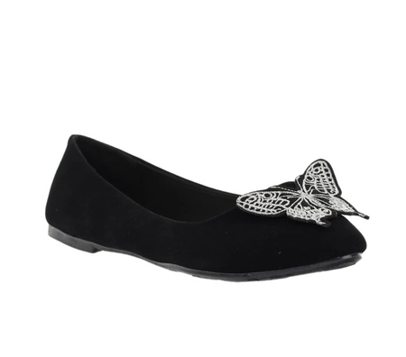 Welurowe czarne czółenka balerinki damskie Haver