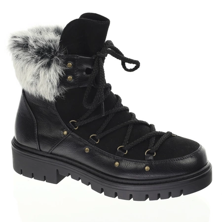 Czarne botki płaskie z futerkiem buty zimowe Jezzi