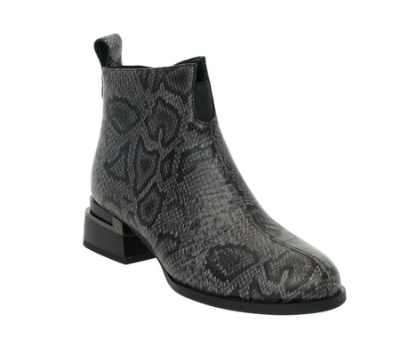 Szare skórzane botki eleganckie płaskie wężowa skóra