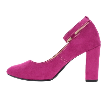 Różowe zamszowe czółenka na słupku z paskiem wokół kostki Azali