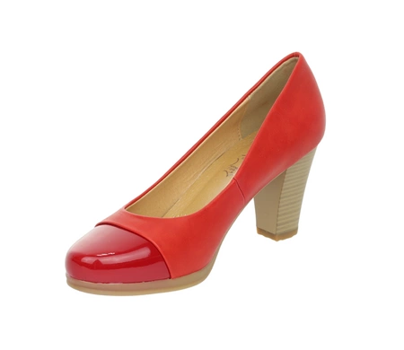 Czerwone komfortowe czółenka na wygodnym średnim obcasie Jezzio