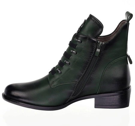 Ciemnozielone botki damskie płaskie półbuty ocieplane Jezzi