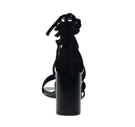 Seksowne czarne sandały damskie na obcasie sznurowane i wiązane na kostce Jezzi