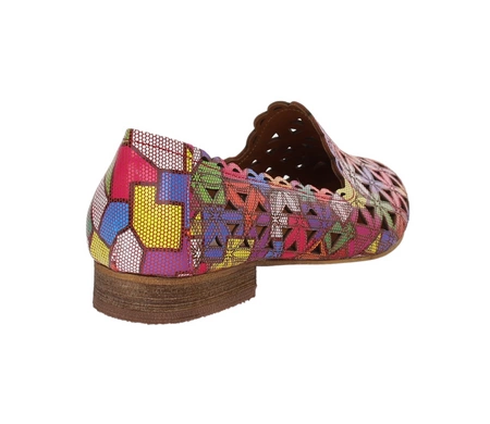 Kolorowe czółenka ażurowe płaskie ze skóry naturalnej MODO