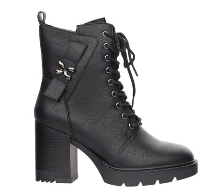 Czarne botki zimowe na słupku i platformie skórzane z eko skóry Jezzi