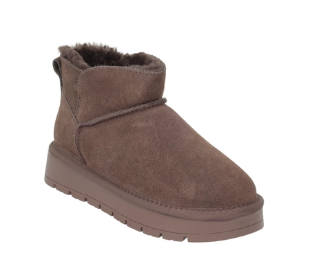 Czekoladowe botki zamszowe szkórzane EMU na platformie