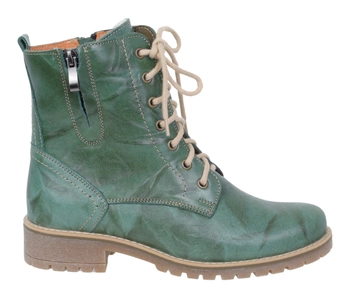 Zielone botki skórzane damskie ocieplane wełną traperki Gino Fabiani