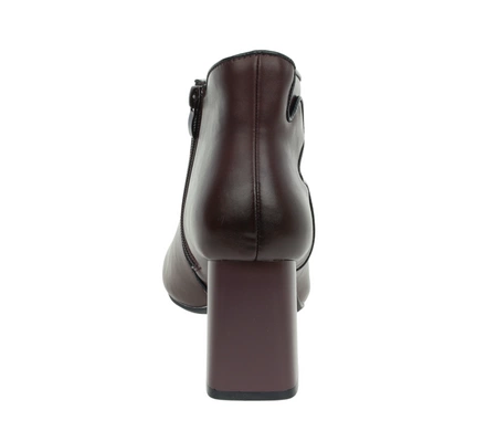 Bordowe skórzane półbuty damskie na obcasie jesienne ocieplane Jezzi