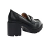 Czarne licowe półbuty na obcasie i platformie mokasyny z klamrą Jezzi