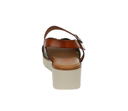 Kolorowe skórzane sandały damskie na niskiej koturnie Hiszpańskie El Pimpi