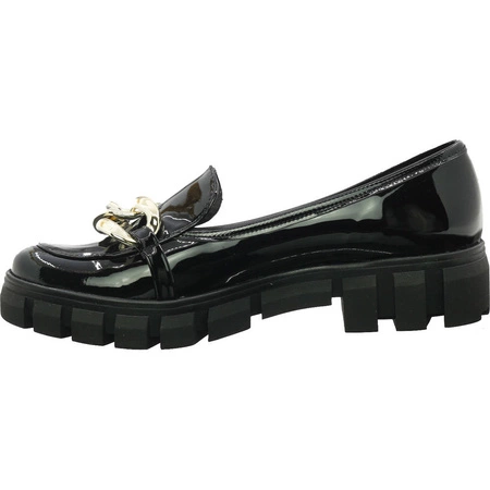 Czarne lordsy creepersy damskie lakierowane z łańcuchem Polska Marka Azali