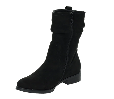 Czarne zamszowe buty zimowe do połowy łydki na płaskim obcasie Diana