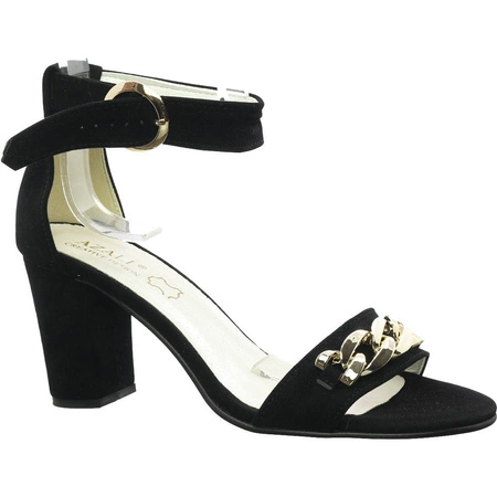 Sandały damskie czarne zamszowe z łańcuszkiem Azali - Produkt Polski