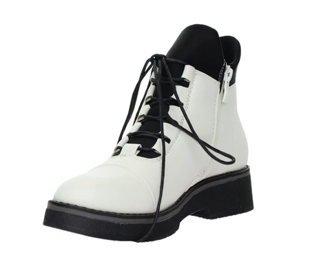 Białe buty zimowe damskie na płaskiej podeszwie eleganckie i wygodne Jezzi