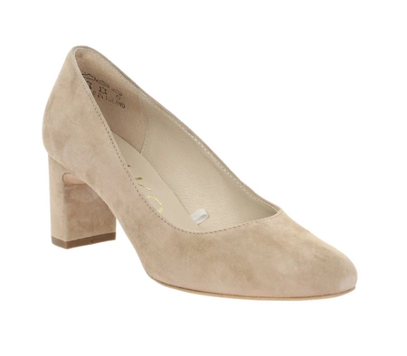 Beżowe skórzane czółenka na szerokim obcasie RYŁKO