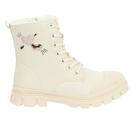 Beżowe botki dziewczęce na zamek buty zimowe eleganckie dla dziewczynki