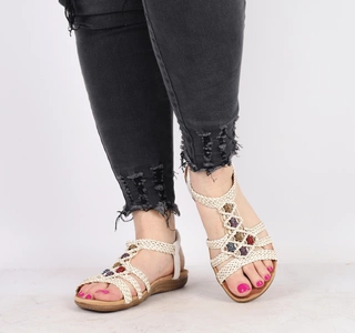 Białe sandały damskie na lato ze sznurków i z koralikami Jezzi