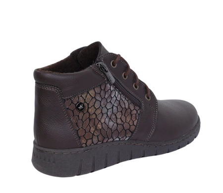 Brązowe czekoladowe botki zimowe damskie skórzane na szerokie stopy HELIOS