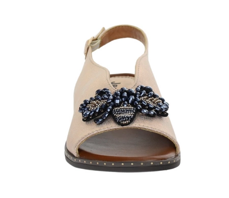 Złote sandały damskie eleganckie płaskie z zabudowaną cholewką Jezzi