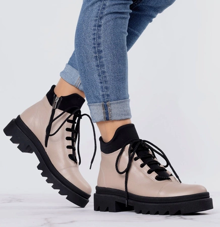 Skórzane botki płaskie buty szyte Polskie Gino Fabiani